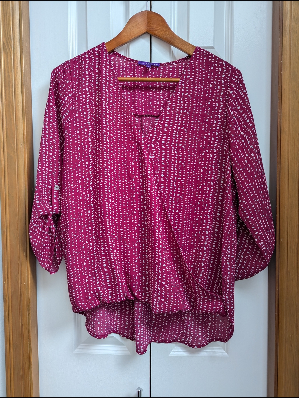 West Kei Magenta Dotted V-Neck Blouse